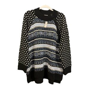 Talbots 3X Petite Fair Isle Sweater Black Blue White Thermolite Wool Blend RA1